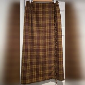 Vintage Women's Dress Barn Wool Blend Lined Wrap Skirt Size 12 Brown Maroon